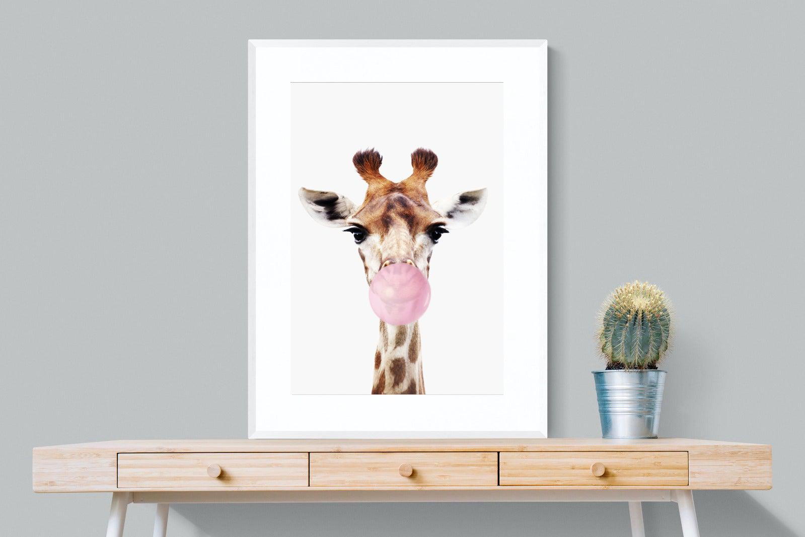 Bubblegum Giraffe-Wall_Art-75 x 100cm-Framed Print-White-Pixalot