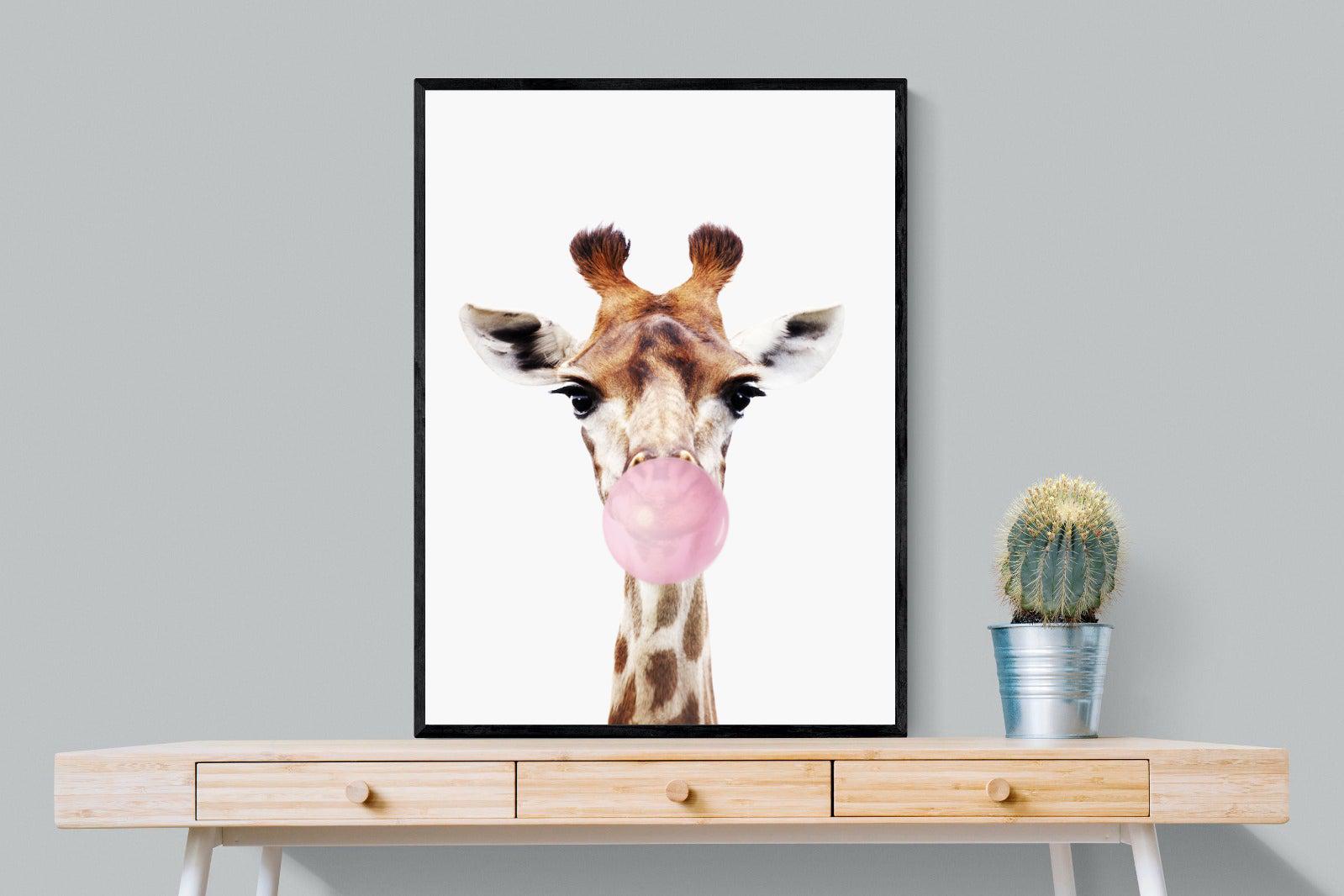 Bubblegum Giraffe-Wall_Art-75 x 100cm-Mounted Canvas-Black-Pixalot