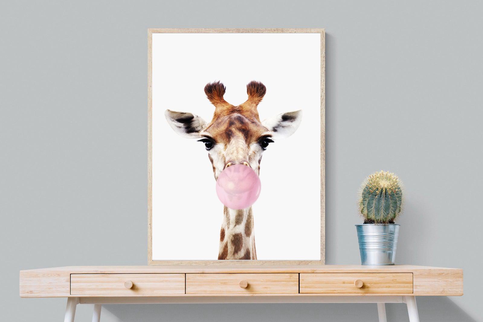 Bubblegum Giraffe-Wall_Art-75 x 100cm-Mounted Canvas-Wood-Pixalot