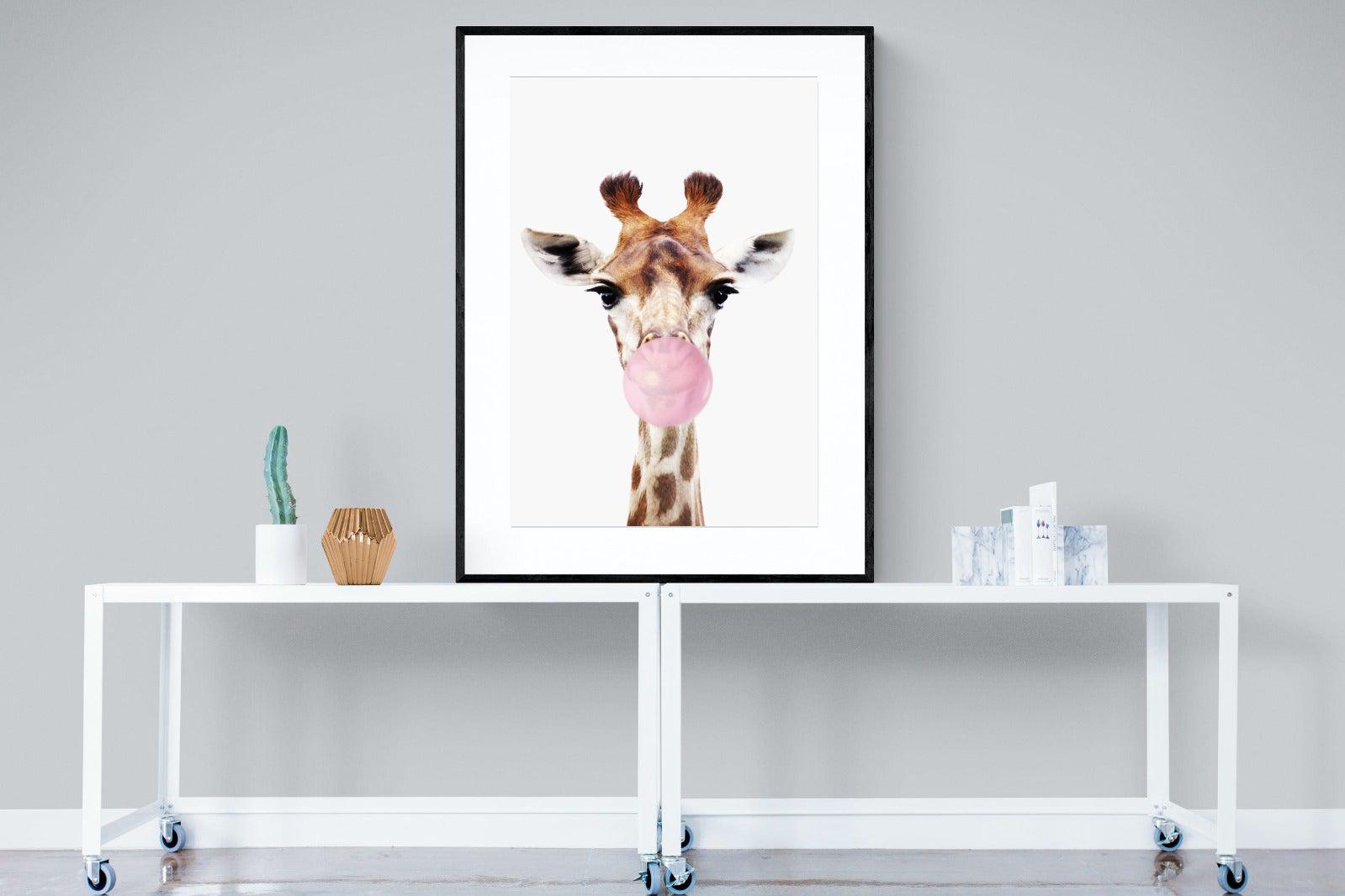 Bubblegum Giraffe-Wall_Art-90 x 120cm-Framed Print-Black-Pixalot