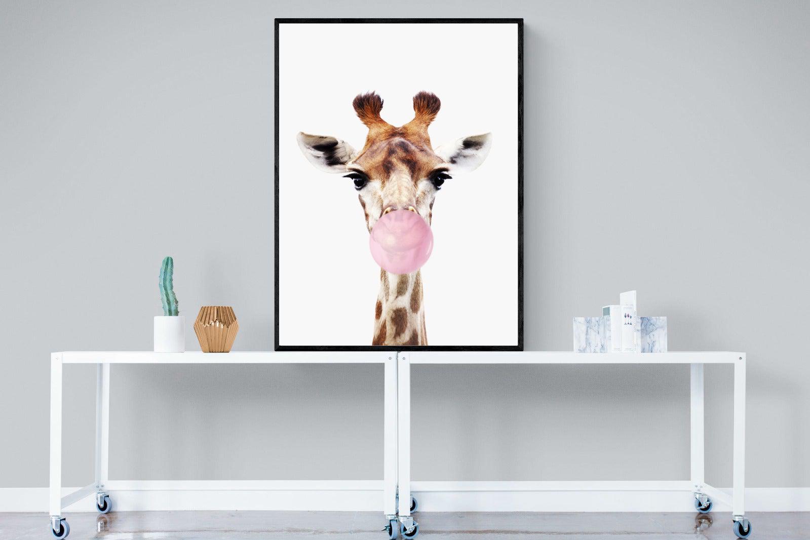 Bubblegum Giraffe-Wall_Art-90 x 120cm-Mounted Canvas-Black-Pixalot