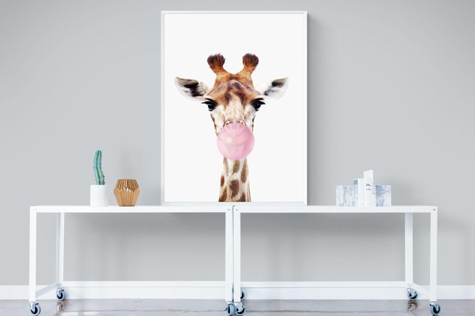 Bubblegum Giraffe-Wall_Art-90 x 120cm-Mounted Canvas-White-Pixalot