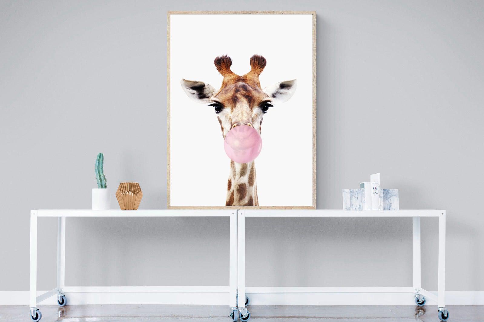 Bubblegum Giraffe-Wall_Art-90 x 120cm-Mounted Canvas-Wood-Pixalot