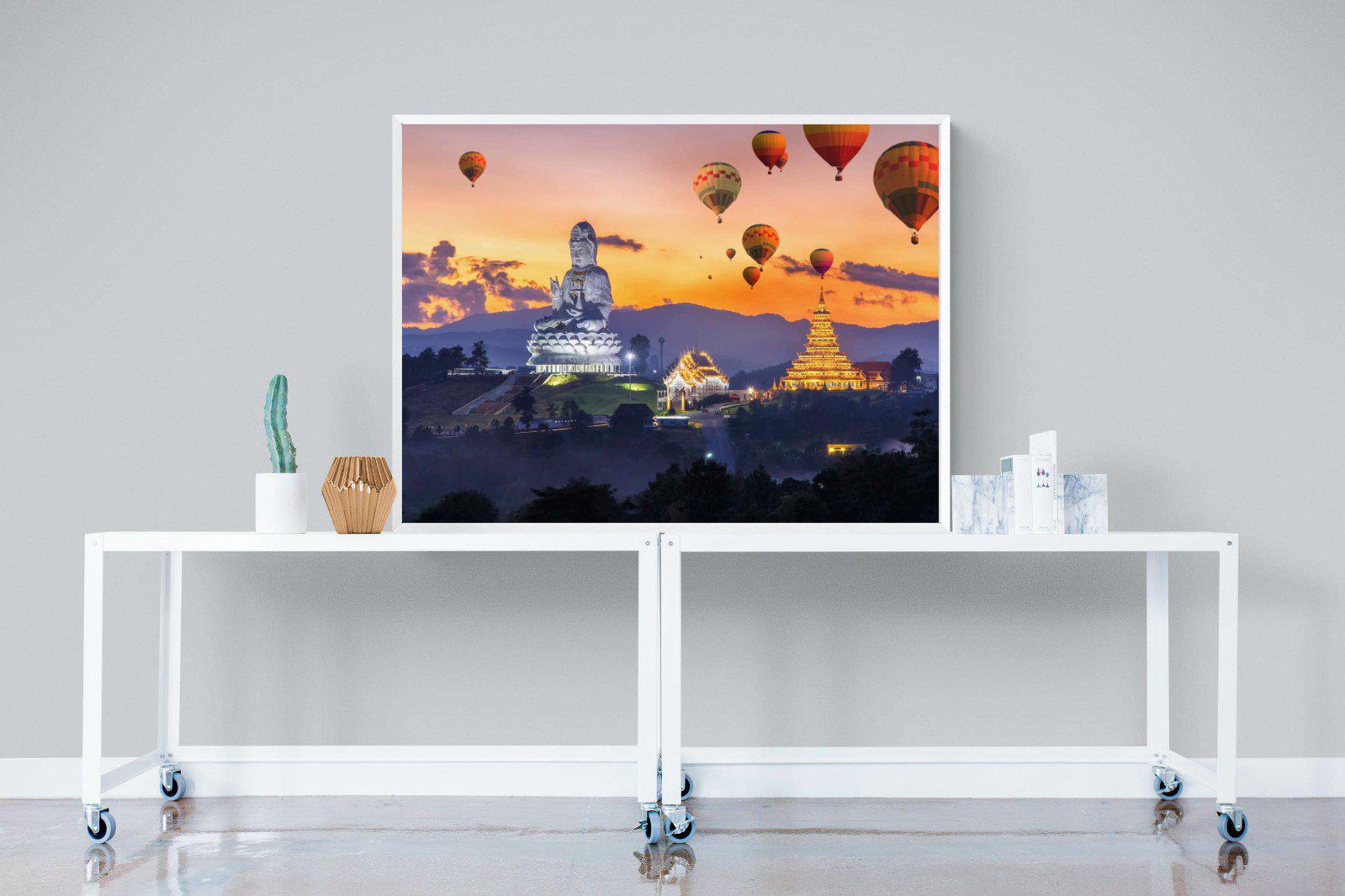 Buddha & Balloons-Wall_Art-120 x 90cm-Mounted Canvas-White-Pixalot