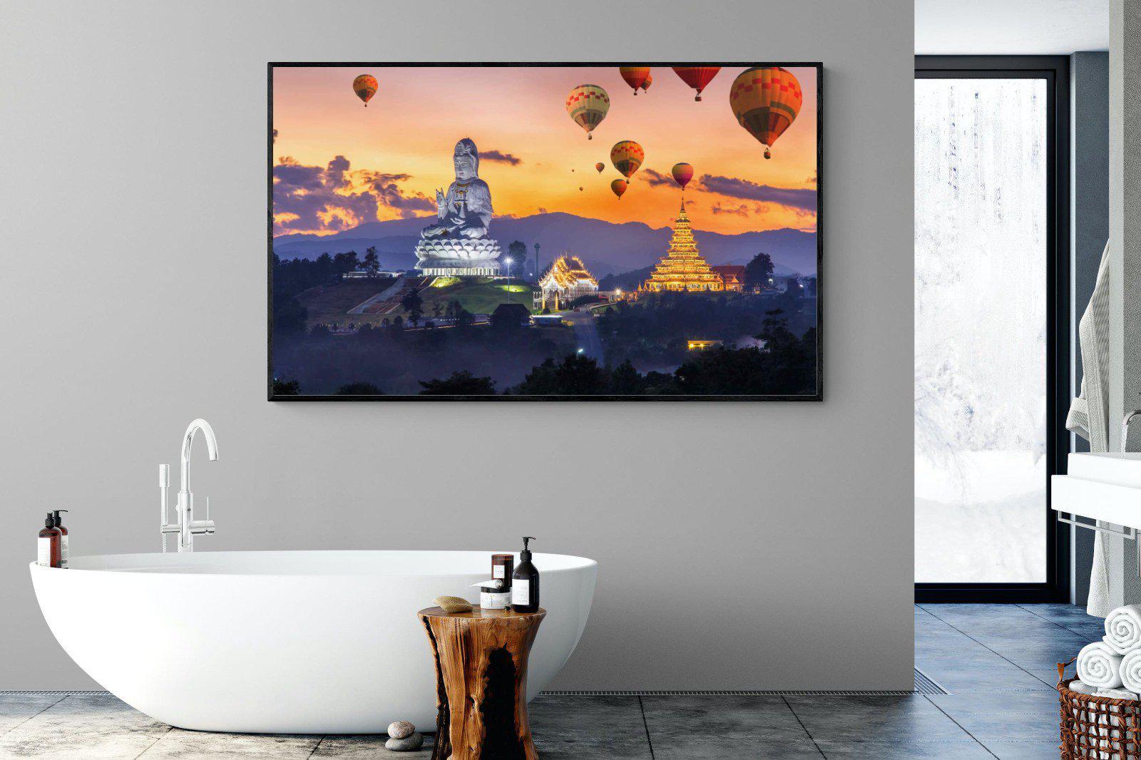 Buddha & Balloons-Wall_Art-180 x 110cm-Mounted Canvas-Black-Pixalot