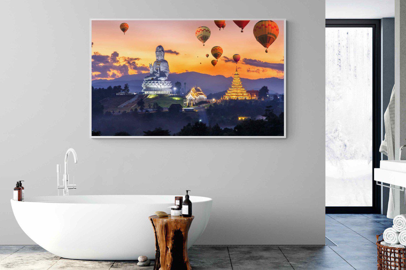 Buddha & Balloons-Wall_Art-180 x 110cm-Mounted Canvas-White-Pixalot