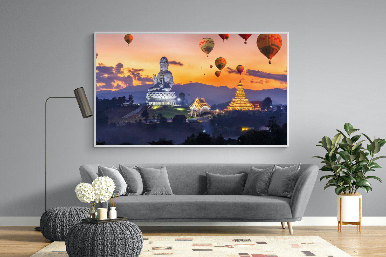 Buddha & Balloons-Wall_Art-220 x 130cm-Mounted Canvas-White-Pixalot
