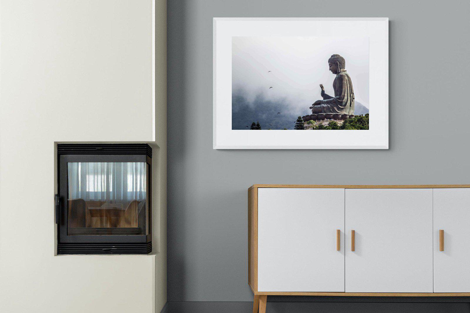 Buddha-Wall_Art-100 x 75cm-Framed Print-White-Pixalot