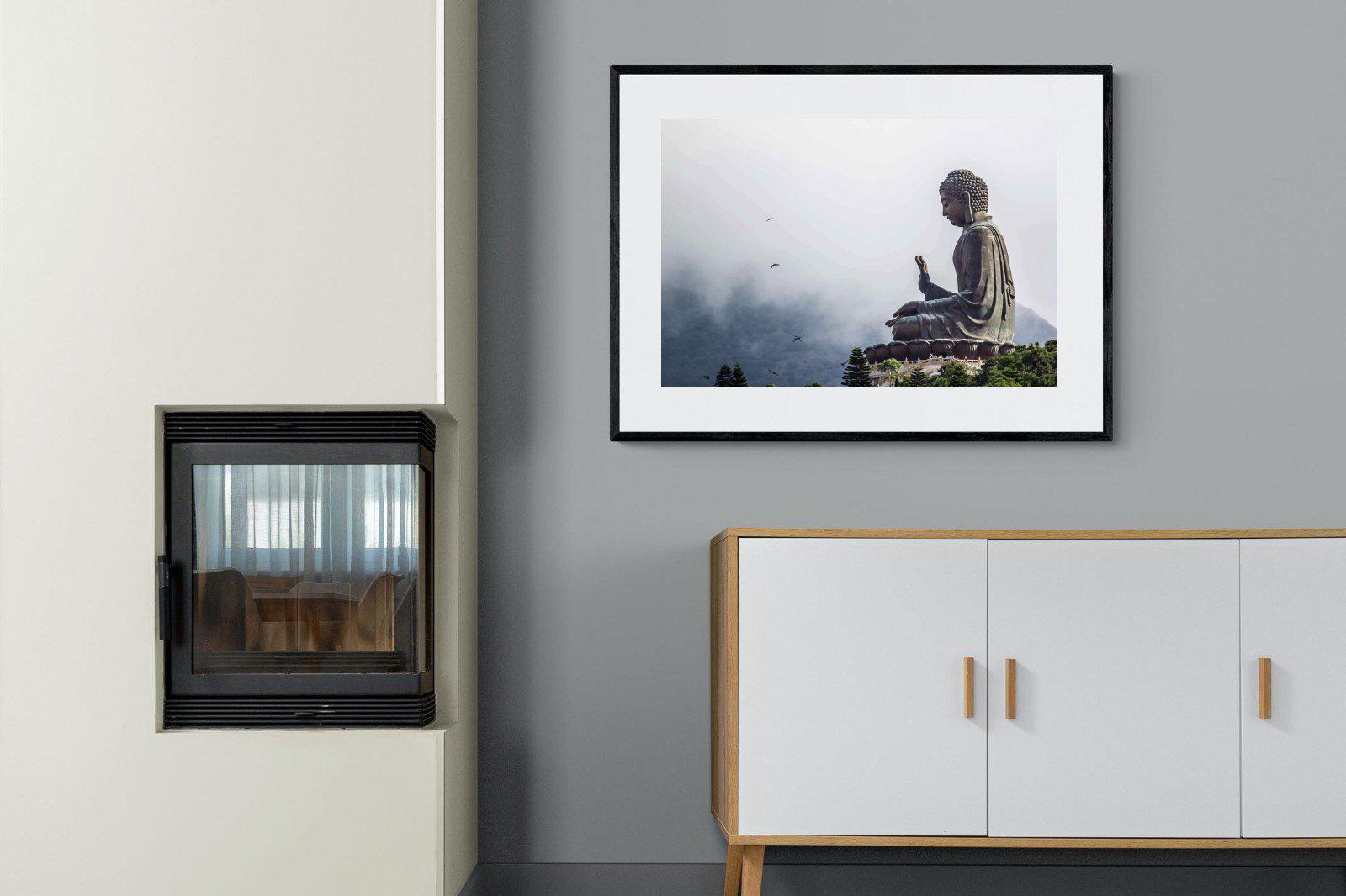 Buddha-Wall_Art-100 x 75cm-Framed Print-Black-Pixalot