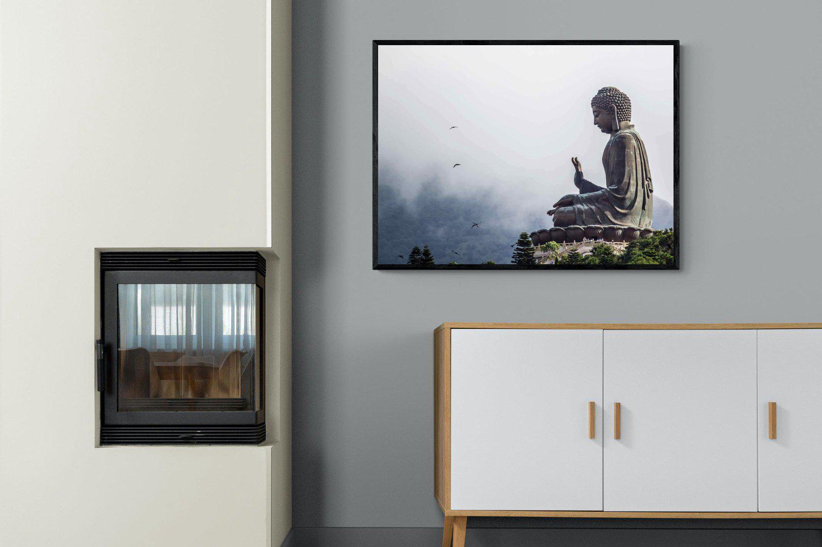 Buddha-Wall_Art-100 x 75cm-Mounted Canvas-Black-Pixalot
