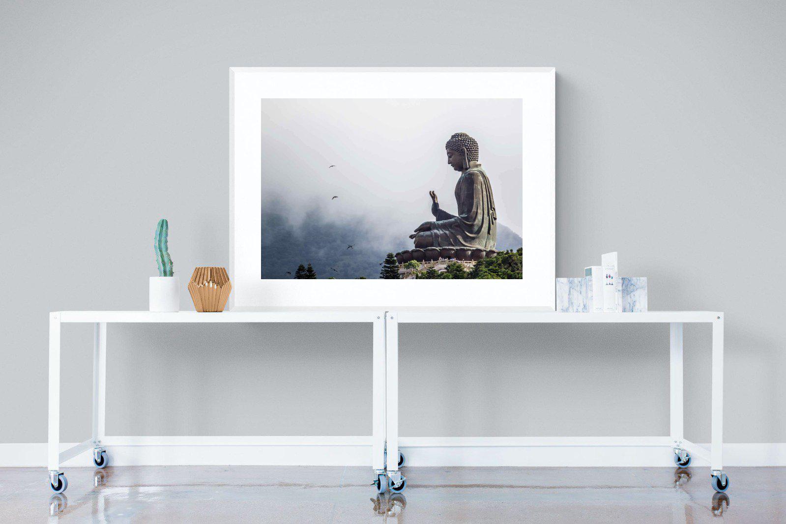 Buddha-Wall_Art-120 x 90cm-Framed Print-White-Pixalot