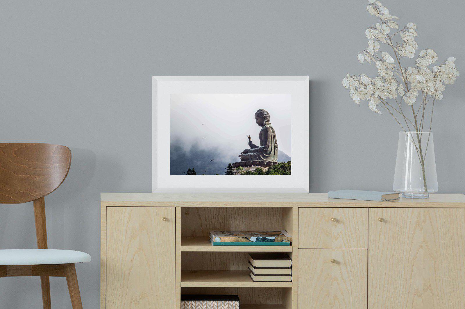 Buddha-Wall_Art-60 x 45cm-Framed Print-White-Pixalot