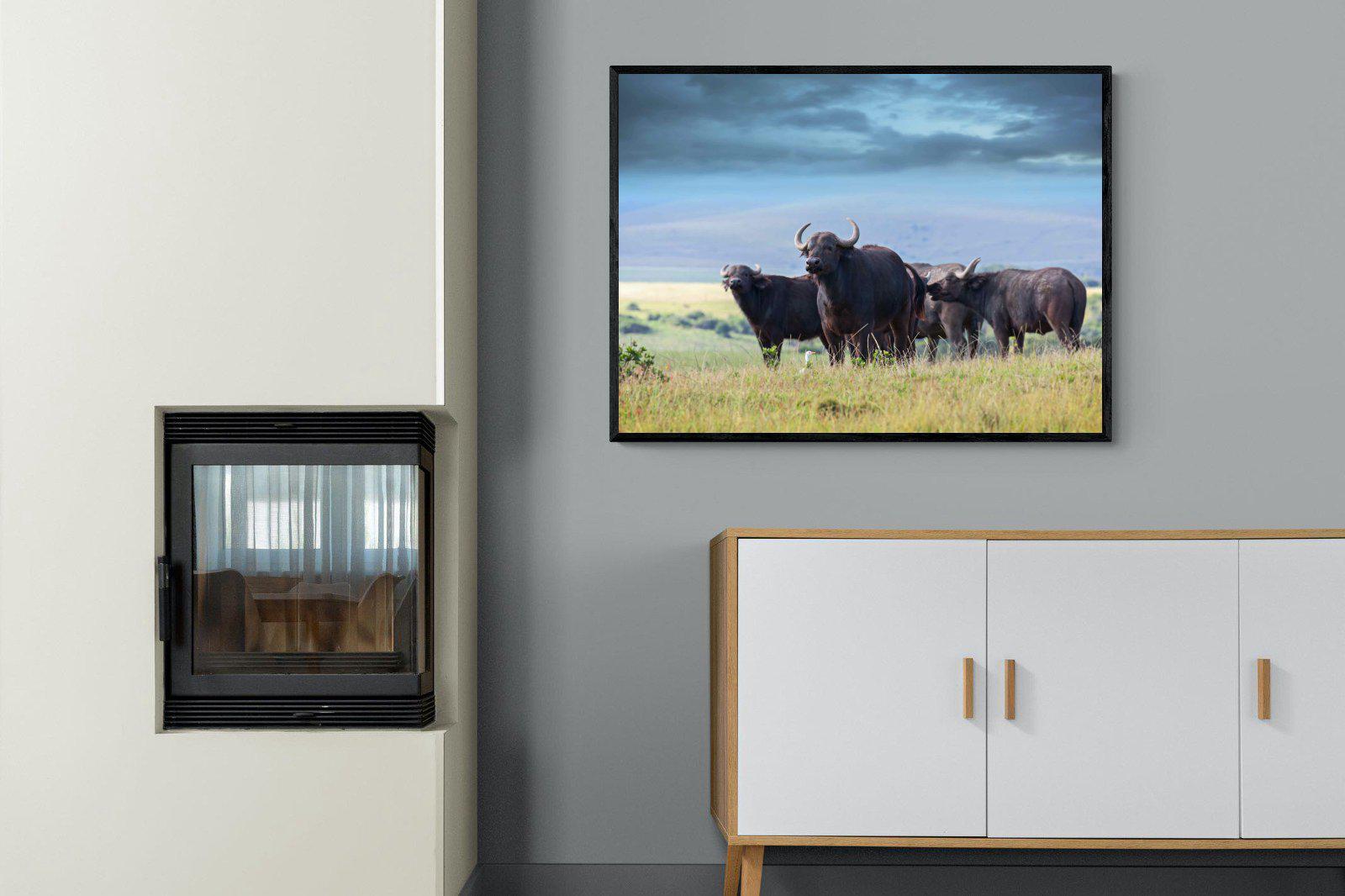 Buffalo-Wall_Art-100 x 75cm-Mounted Canvas-Black-Pixalot