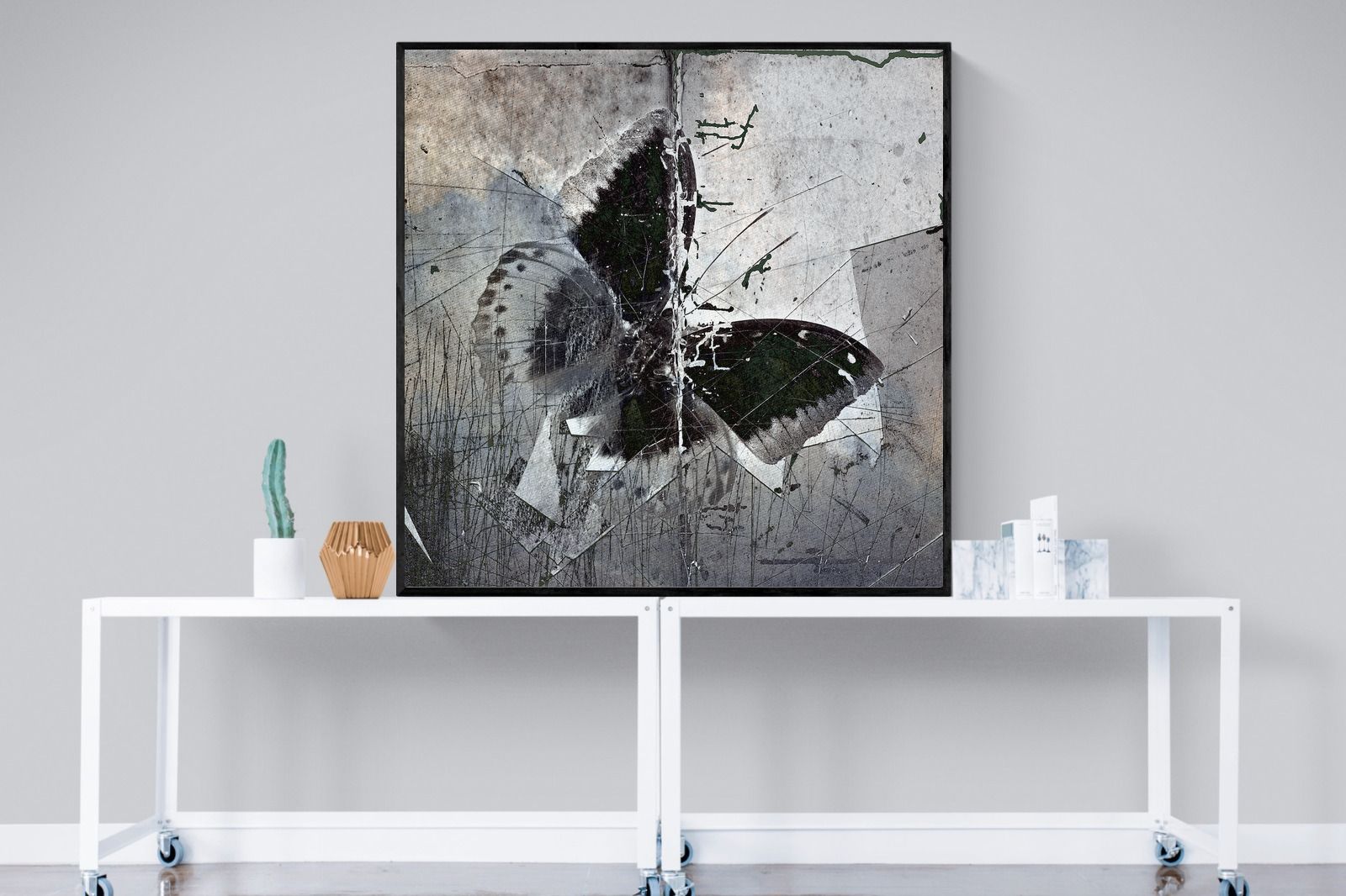 Butterfly Art-Wall_Art-120 x 120cm-Mounted Canvas-Black-Pixalot