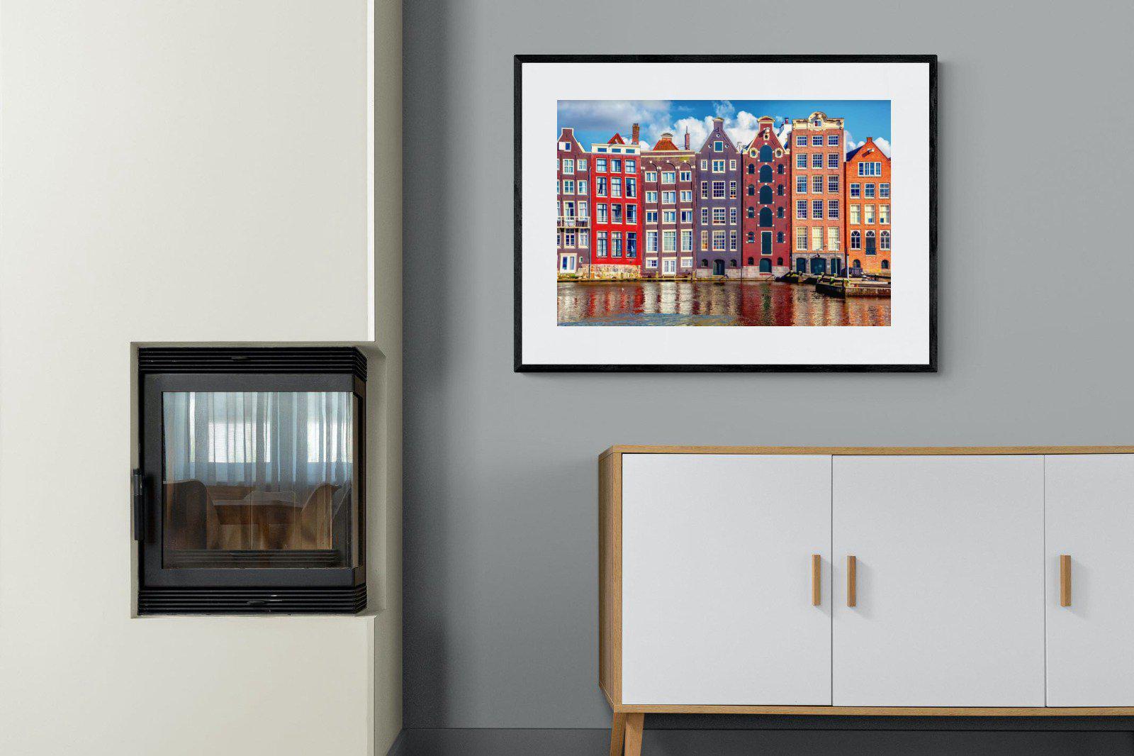 Canal Buildings-Wall_Art-100 x 75cm-Framed Print-Black-Pixalot