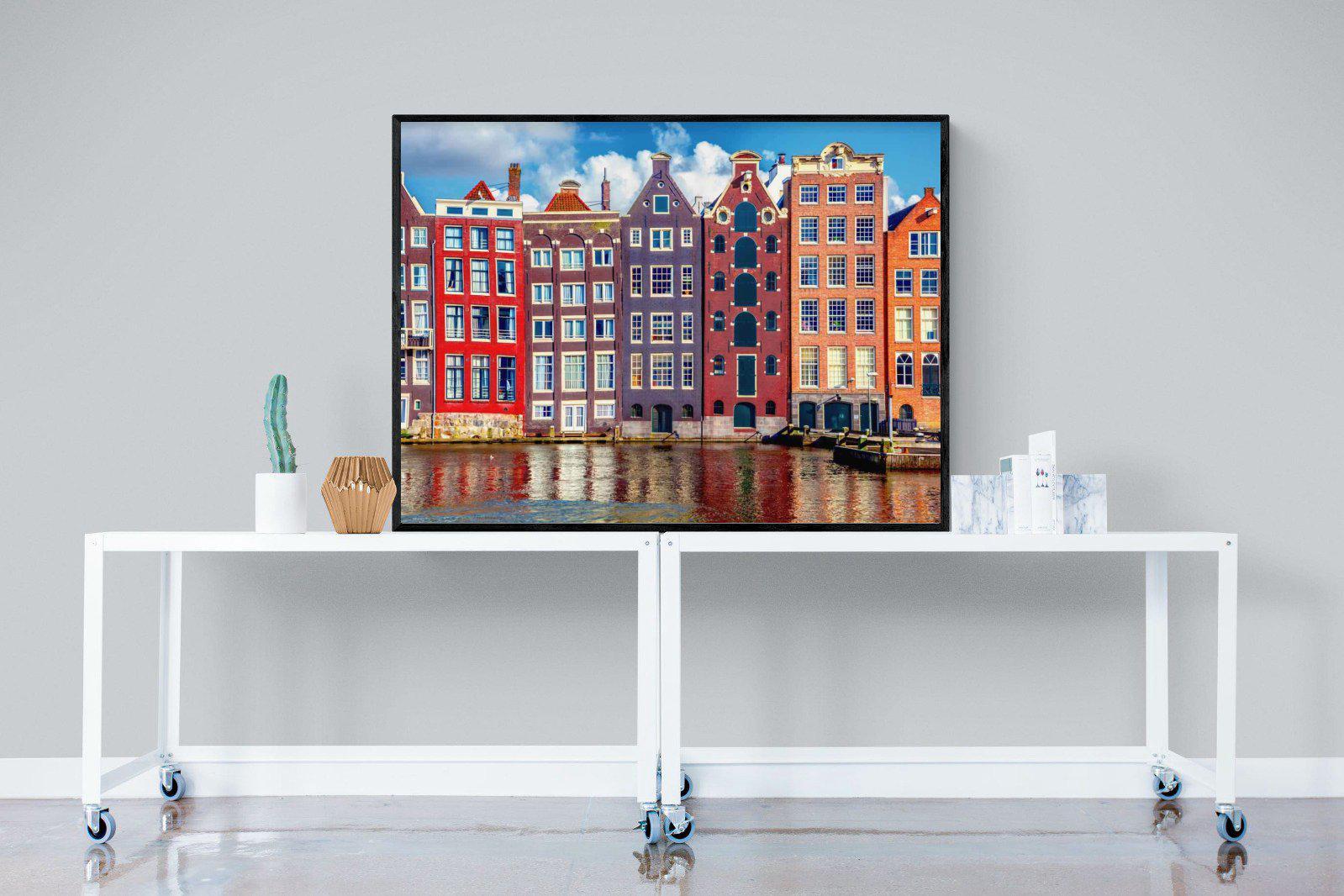 Canal Buildings-Wall_Art-120 x 90cm-Mounted Canvas-Black-Pixalot