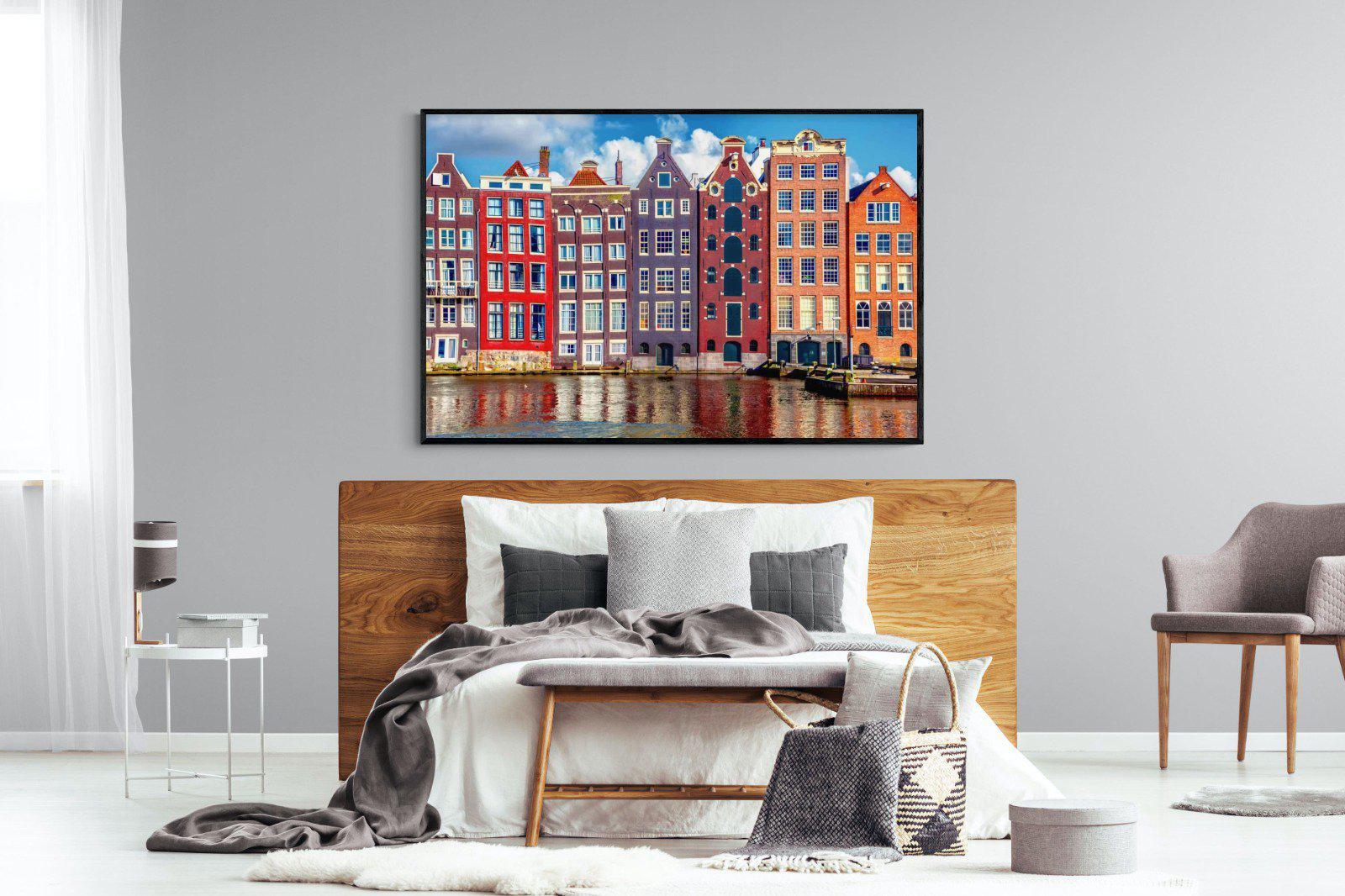 Canal Buildings-Wall_Art-150 x 100cm-Mounted Canvas-Black-Pixalot