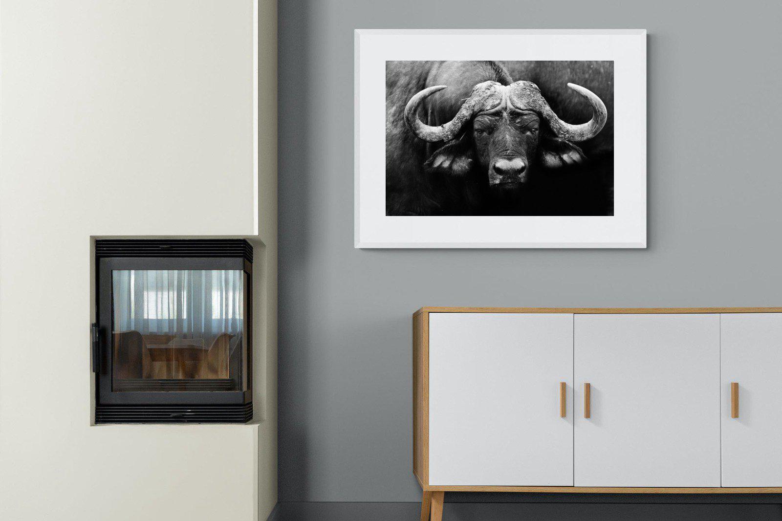 Cape Buffalo-Wall_Art-100 x 75cm-Framed Print-White-Pixalot