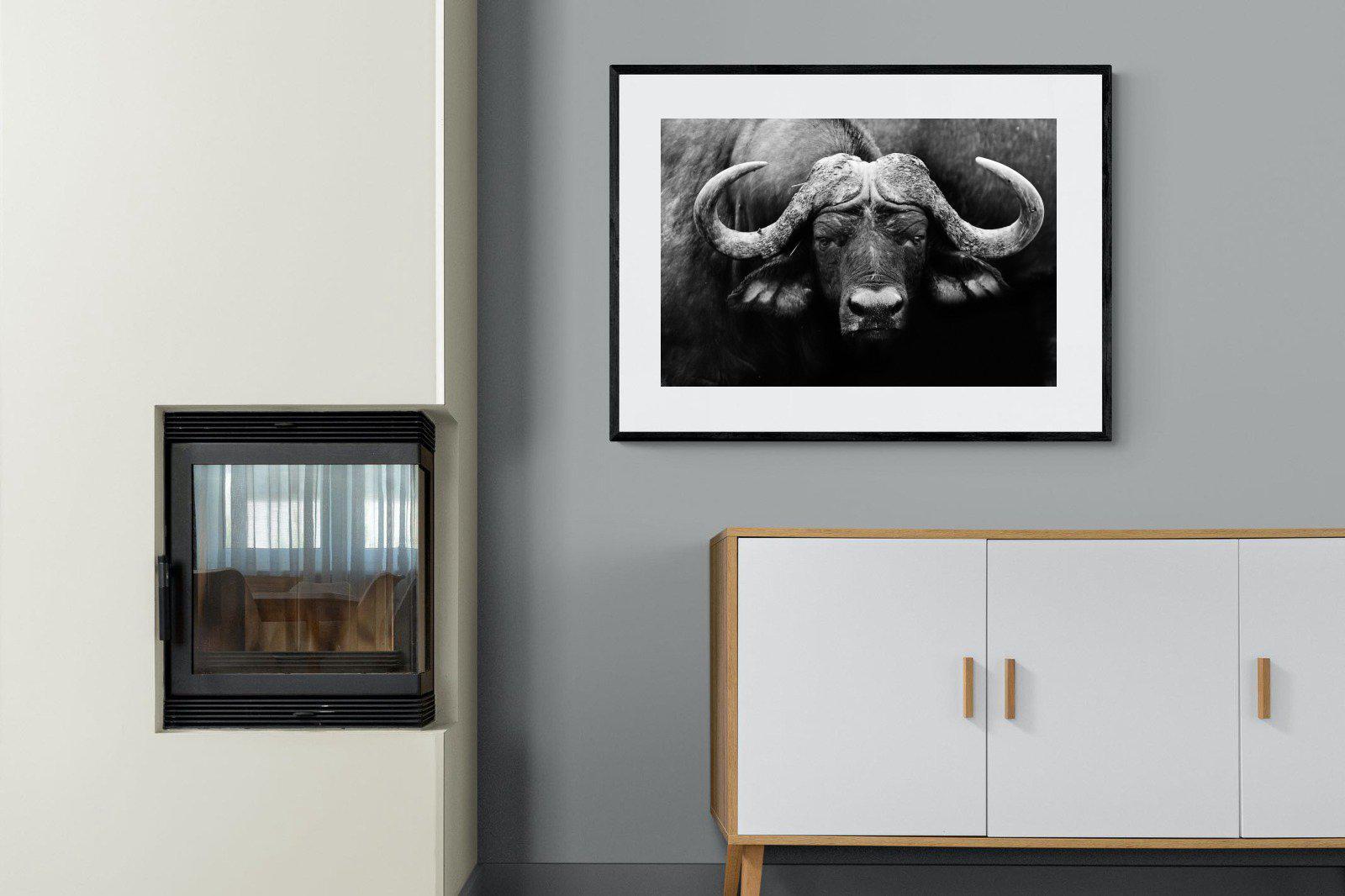 Cape Buffalo-Wall_Art-100 x 75cm-Framed Print-Black-Pixalot