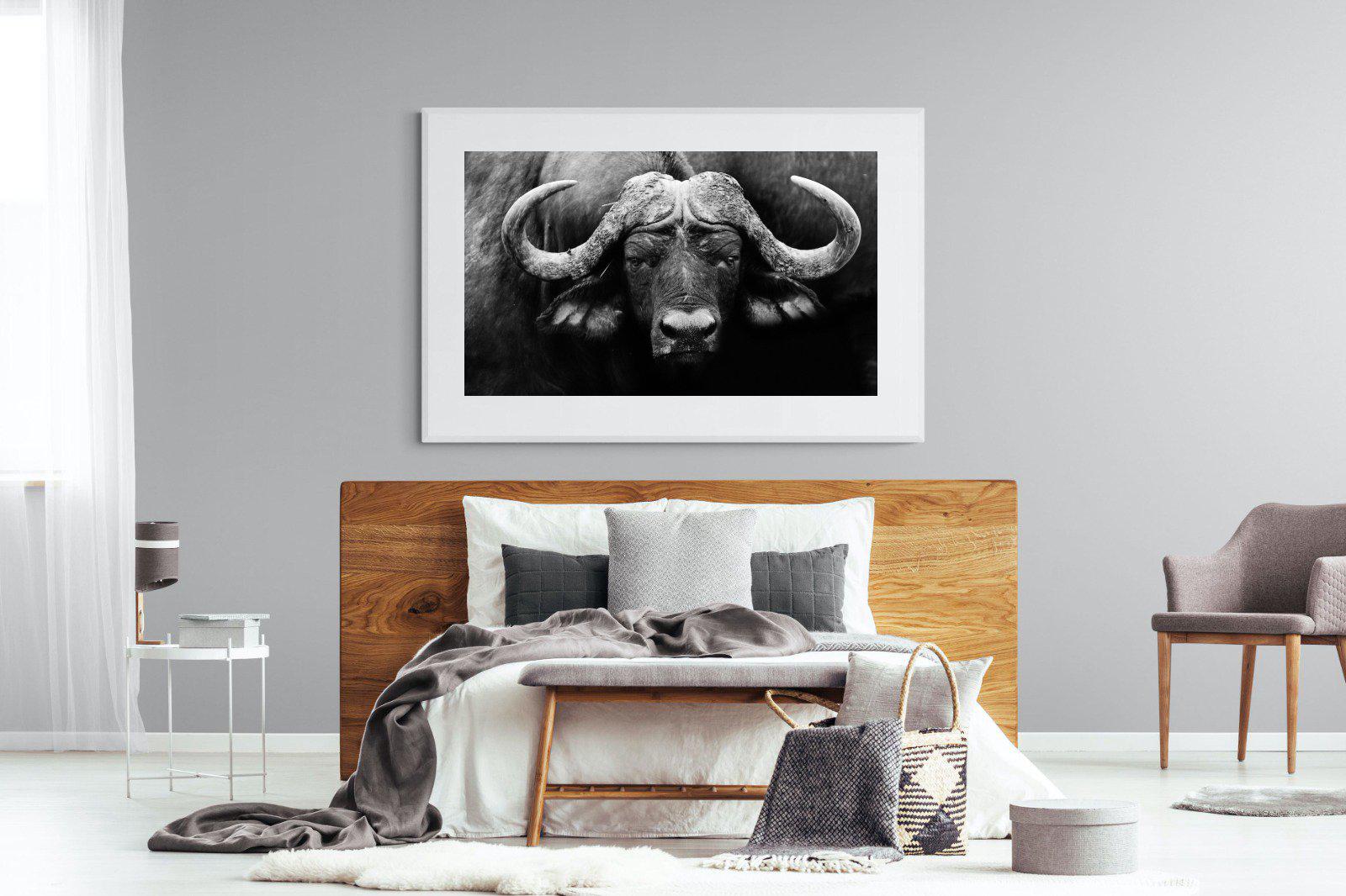 Cape Buffalo-Wall_Art-150 x 100cm-Framed Print-White-Pixalot
