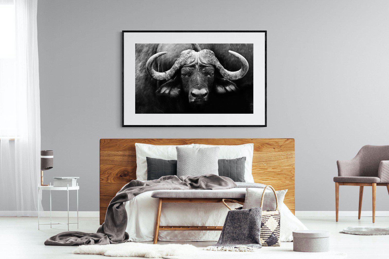 Cape Buffalo-Wall_Art-150 x 100cm-Framed Print-Black-Pixalot