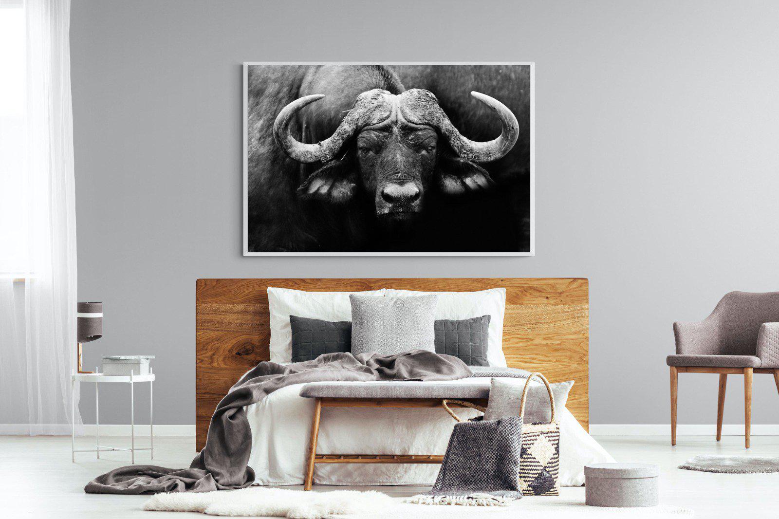 Cape Buffalo-Wall_Art-150 x 100cm-Mounted Canvas-White-Pixalot