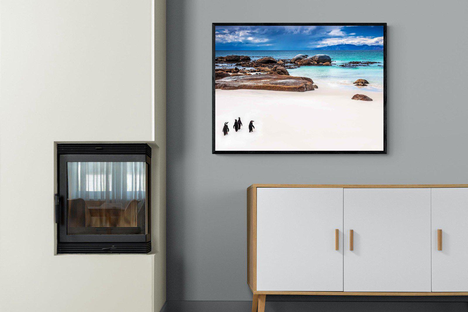 Cape Penguins-Wall_Art-100 x 75cm-Mounted Canvas-Black-Pixalot