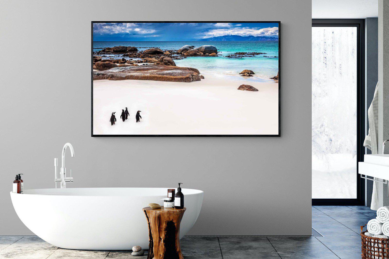 Cape Penguins-Wall_Art-180 x 110cm-Mounted Canvas-Black-Pixalot
