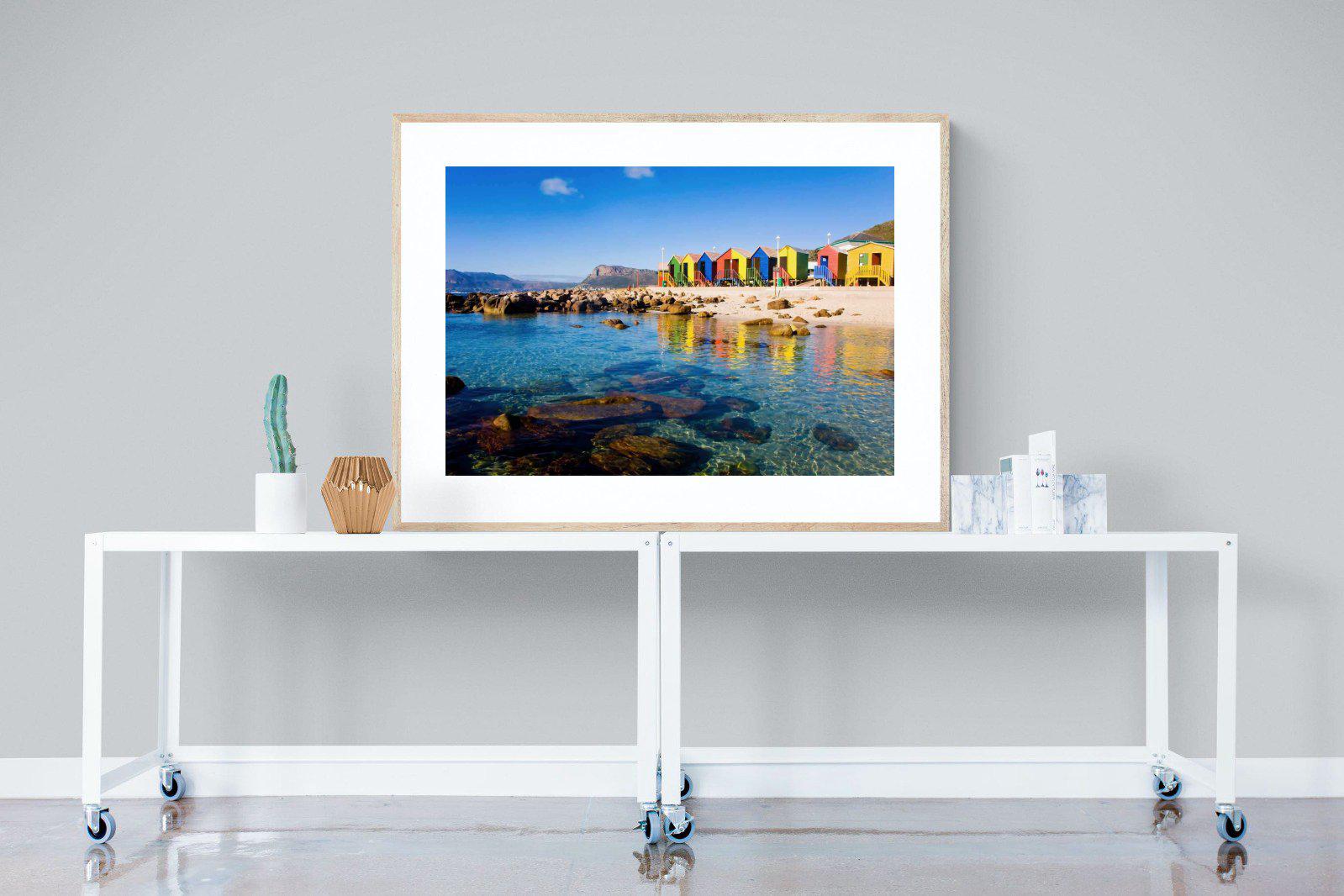 Cape Town Beach Huts-Wall_Art-120 x 90cm-Framed Print-Wood-Pixalot