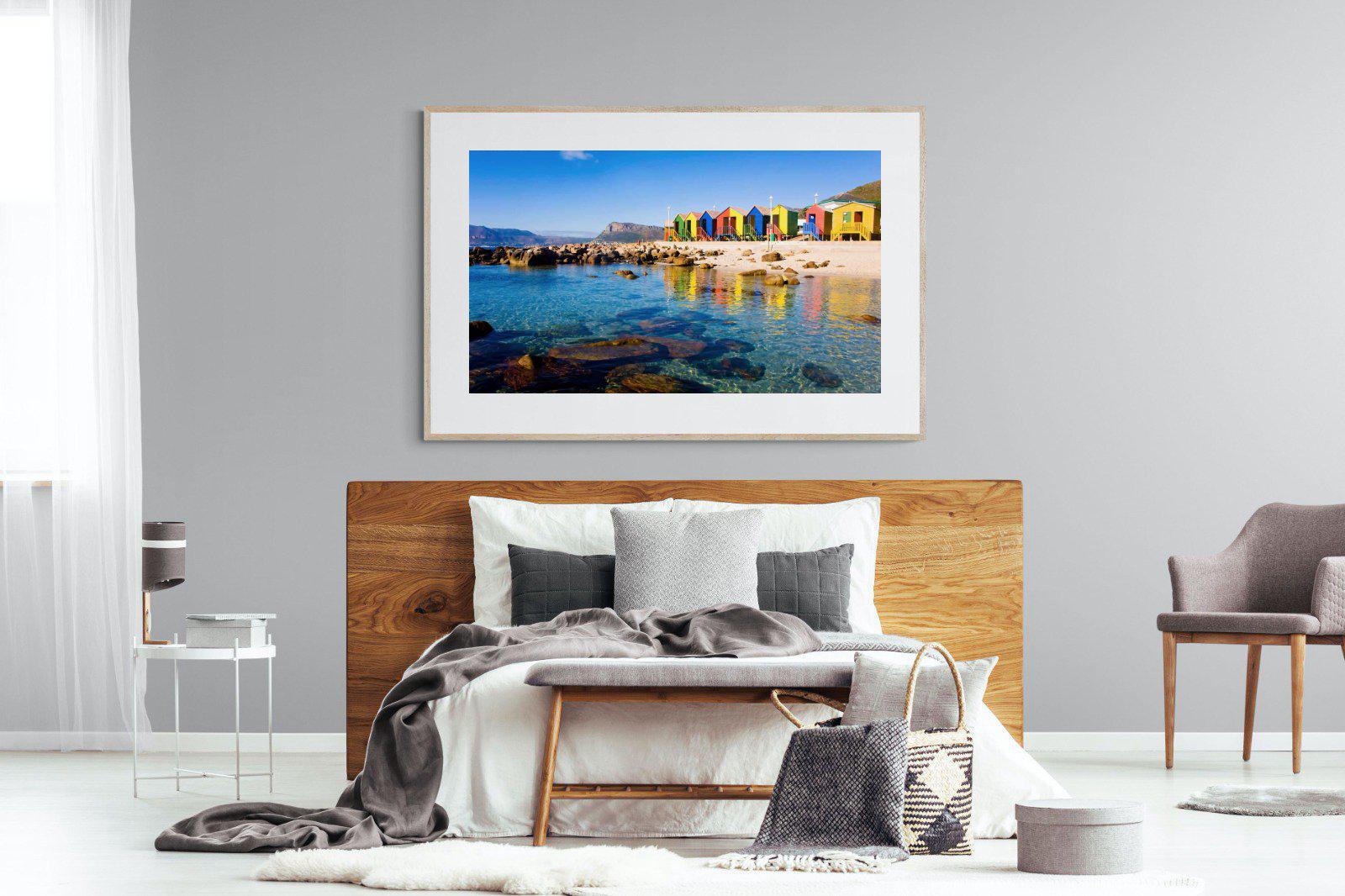 Cape Town Beach Huts-Wall_Art-150 x 100cm-Framed Print-Wood-Pixalot