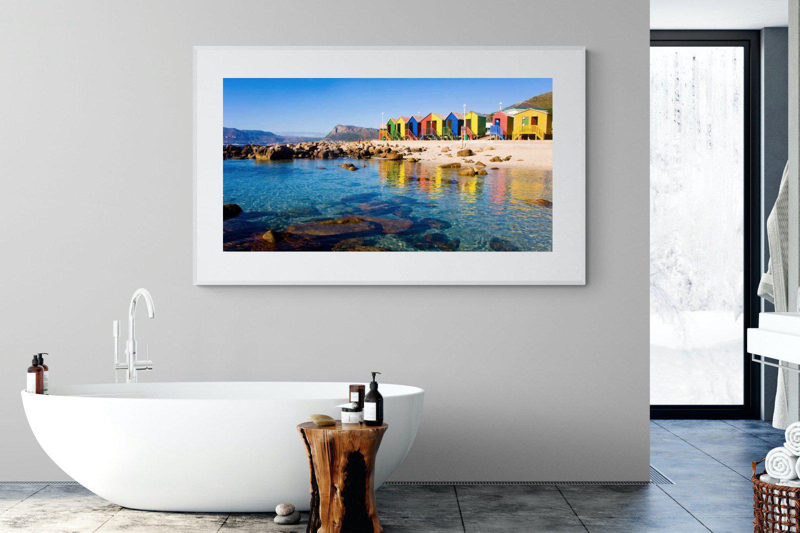 Cape Town Beach Huts-Wall_Art-180 x 110cm-Framed Print-White-Pixalot