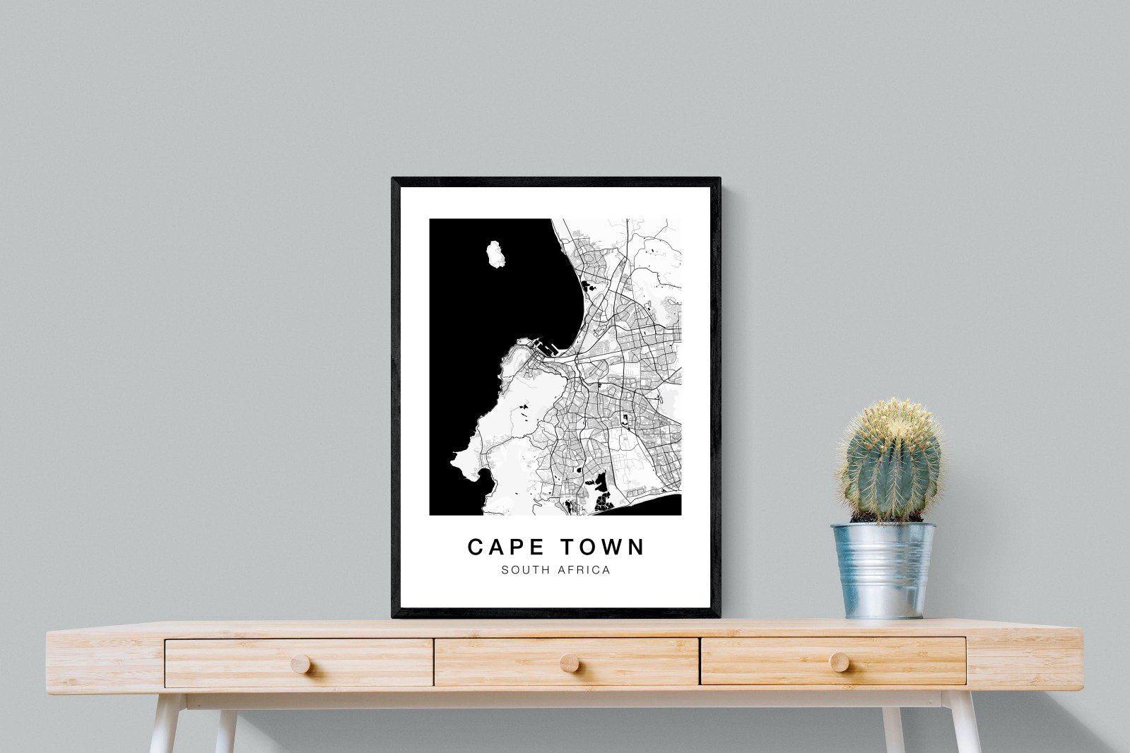 Cape Town City Map-Wall_Art-60 x 80cm-Framed Print-Black-Pixalot
