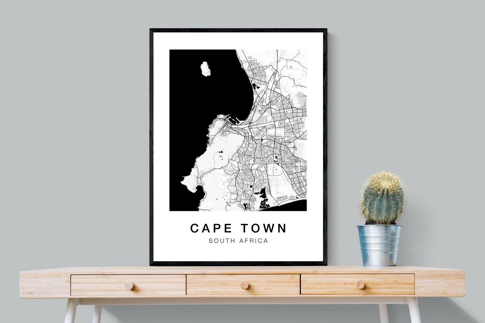 Cape Town City Map-Wall_Art-75 x 100cm-Framed Print-Black-Pixalot