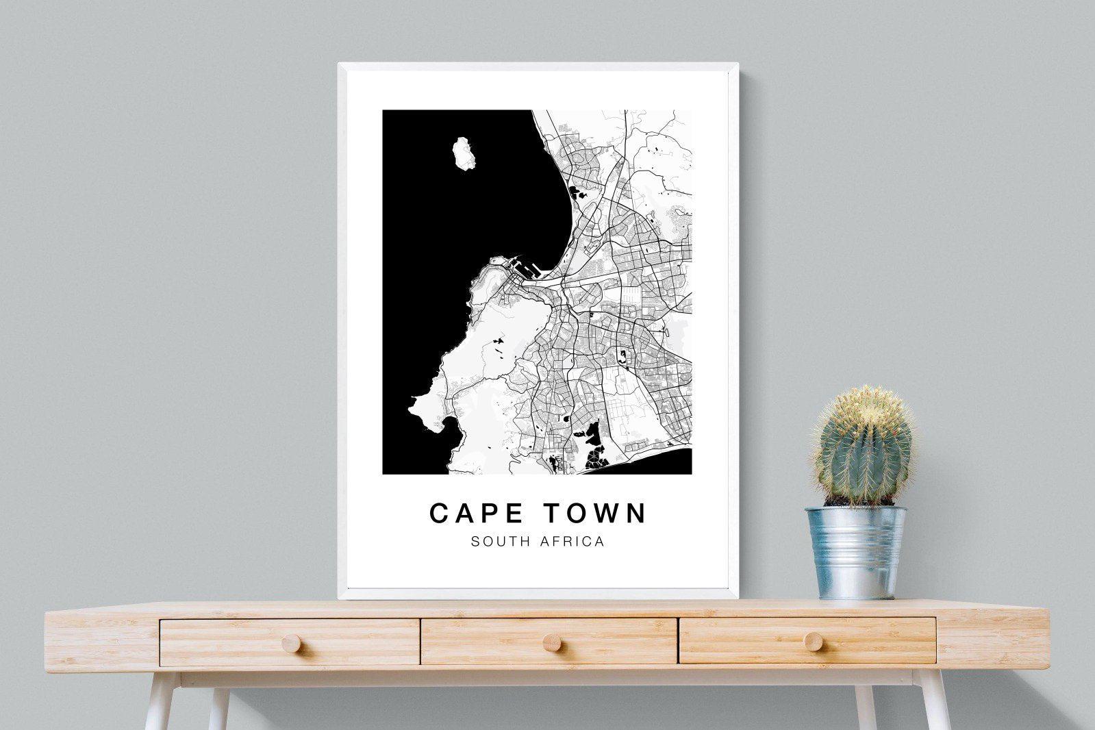 Cape Town City Map-Wall_Art-75 x 100cm-Framed Print-White-Pixalot