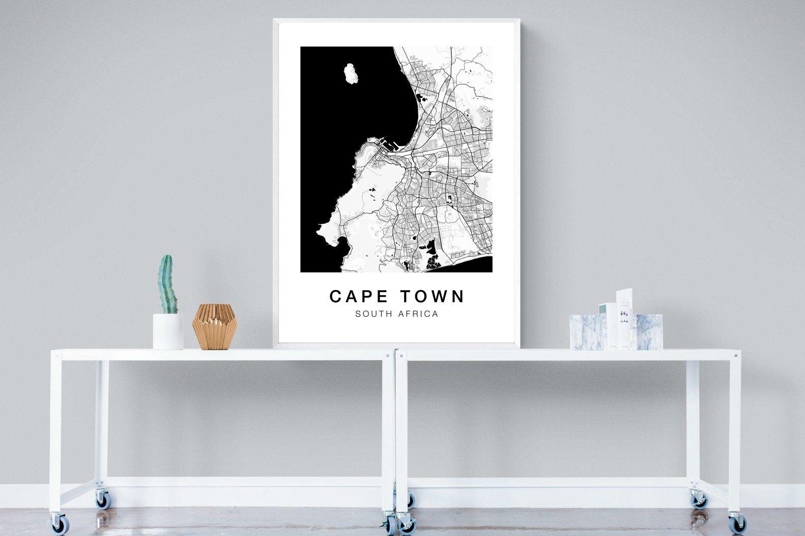 Cape Town City Map-Wall_Art-90 x 120cm-Framed Print-White-Pixalot
