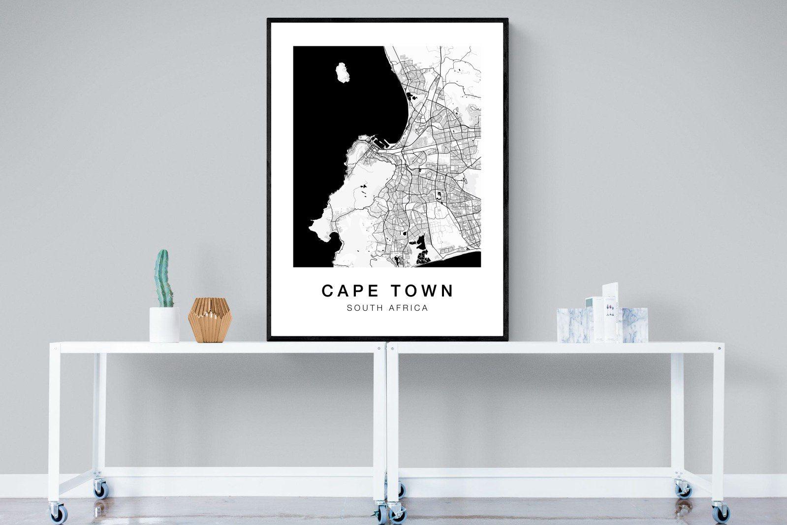 Cape Town City Map-Wall_Art-90 x 120cm-Framed Print-Black-Pixalot