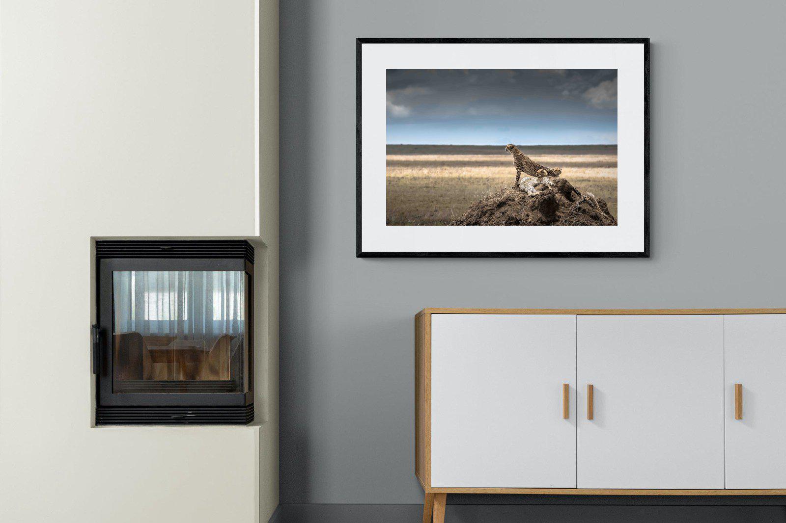 Cheetah Family-Wall_Art-100 x 75cm-Framed Print-Black-Pixalot