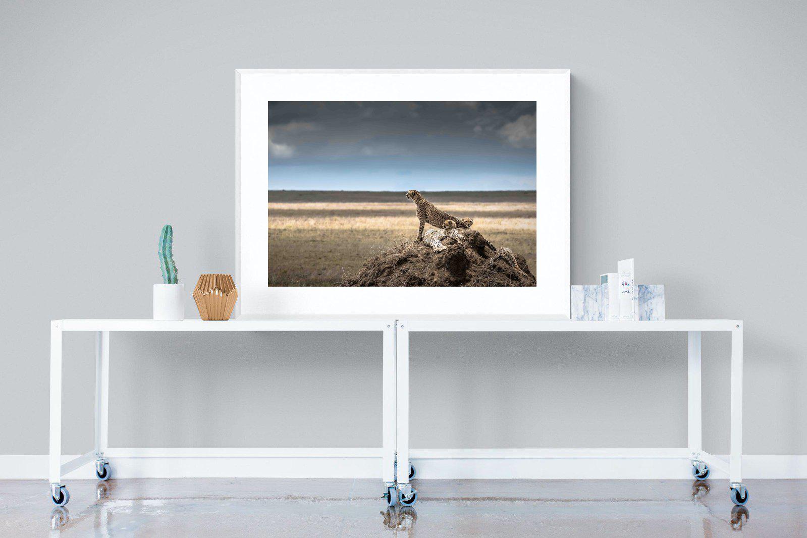 Cheetah Family-Wall_Art-120 x 90cm-Framed Print-White-Pixalot