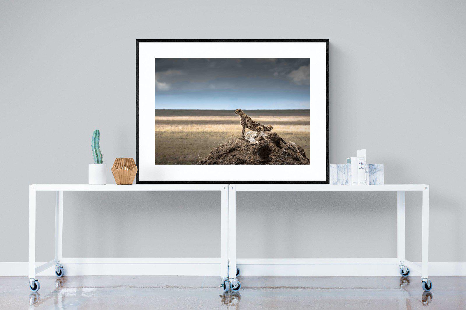 Cheetah Family-Wall_Art-120 x 90cm-Framed Print-Black-Pixalot