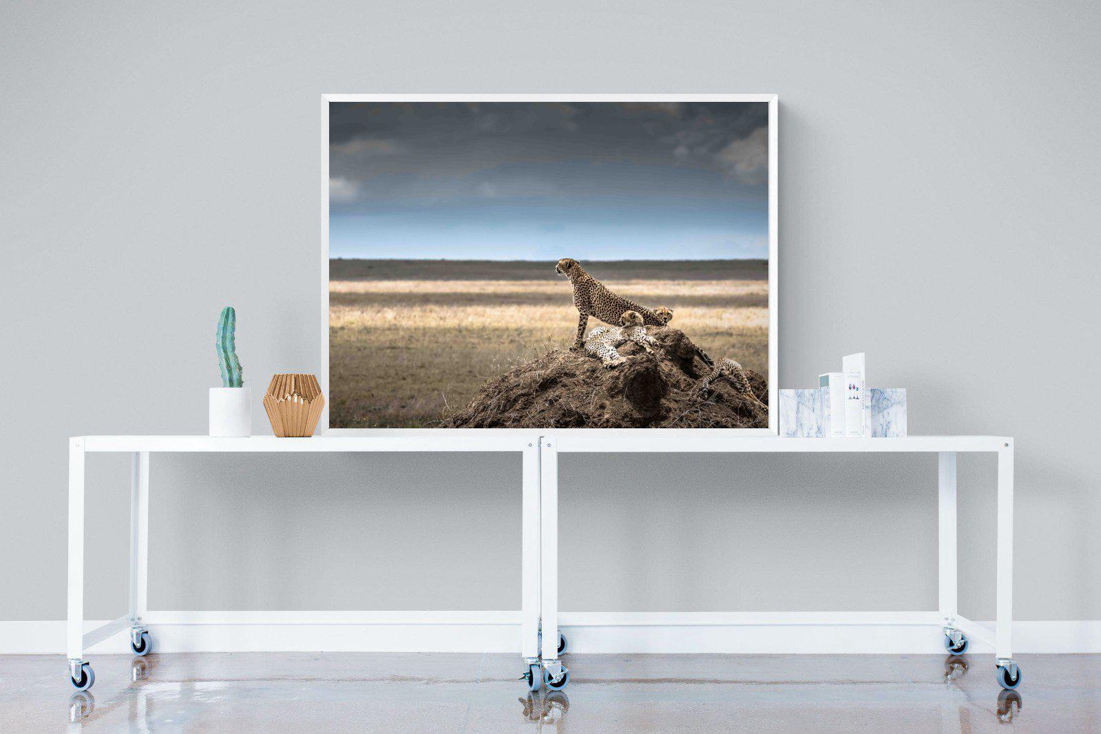 Cheetah Family-Wall_Art-120 x 90cm-Mounted Canvas-White-Pixalot