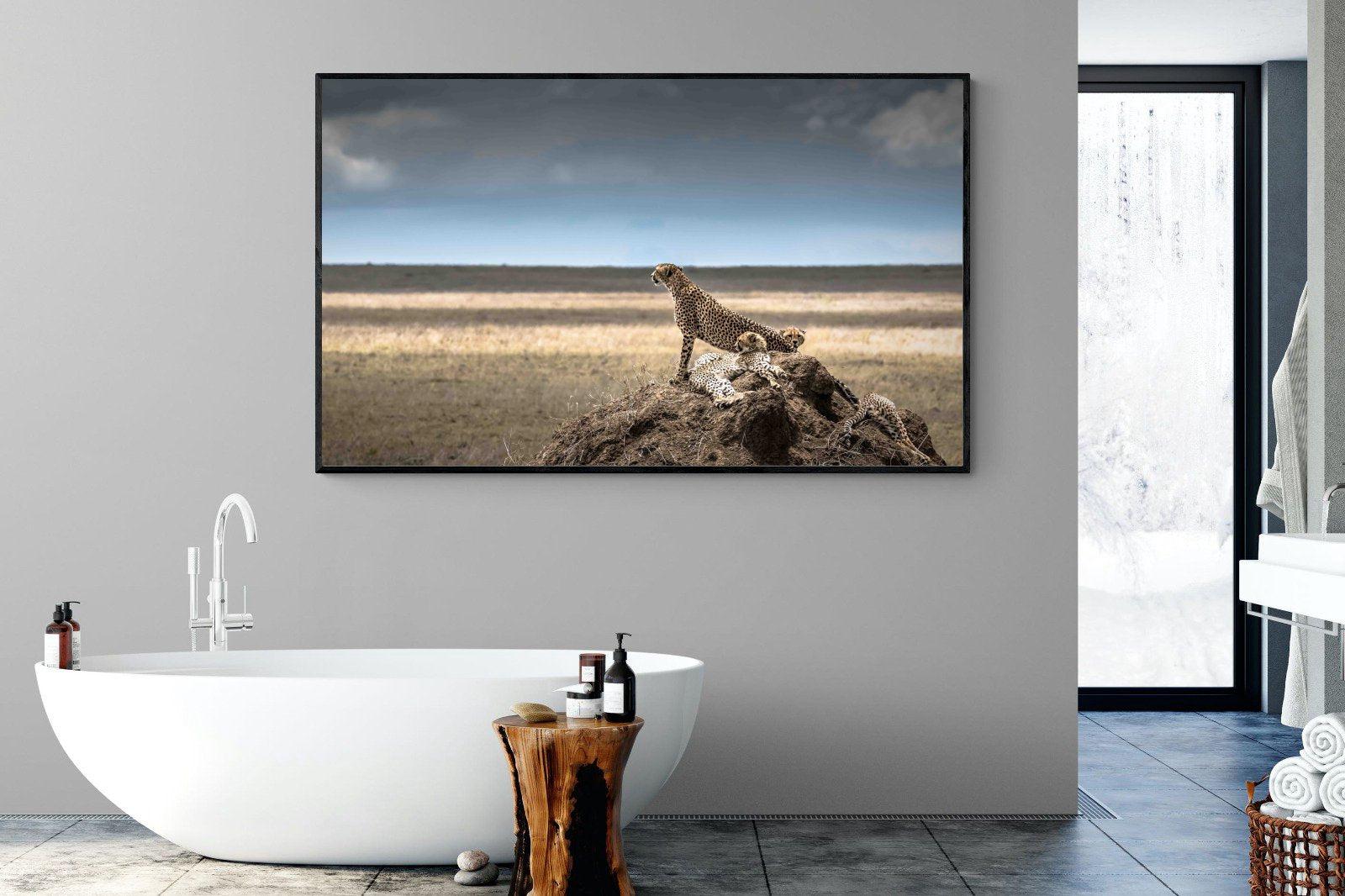 Cheetah Family-Wall_Art-180 x 110cm-Mounted Canvas-Black-Pixalot