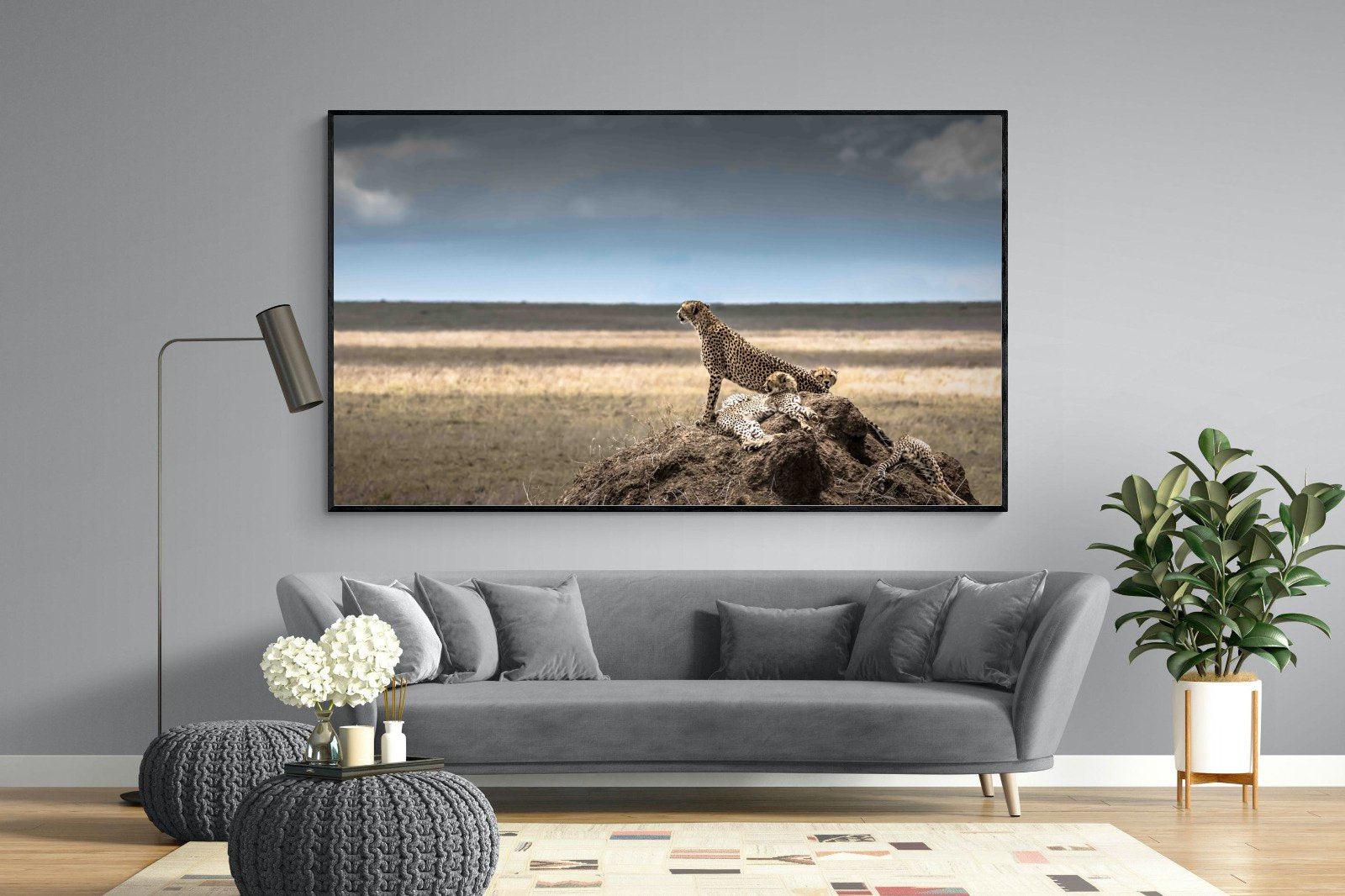 Cheetah Family-Wall_Art-220 x 130cm-Mounted Canvas-Black-Pixalot