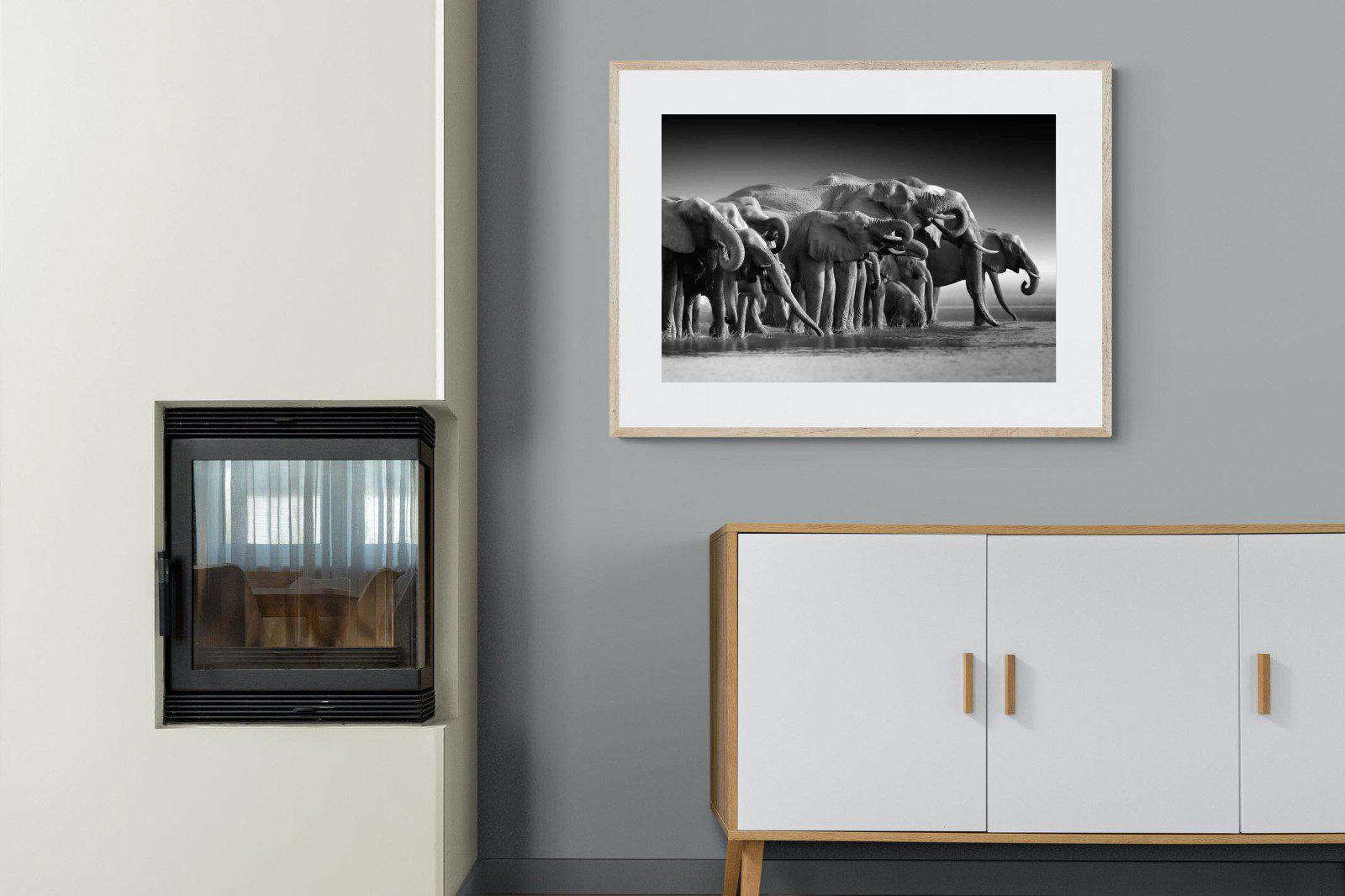 Chobe Elephants-Wall_Art-100 x 75cm-Framed Print-Wood-Pixalot