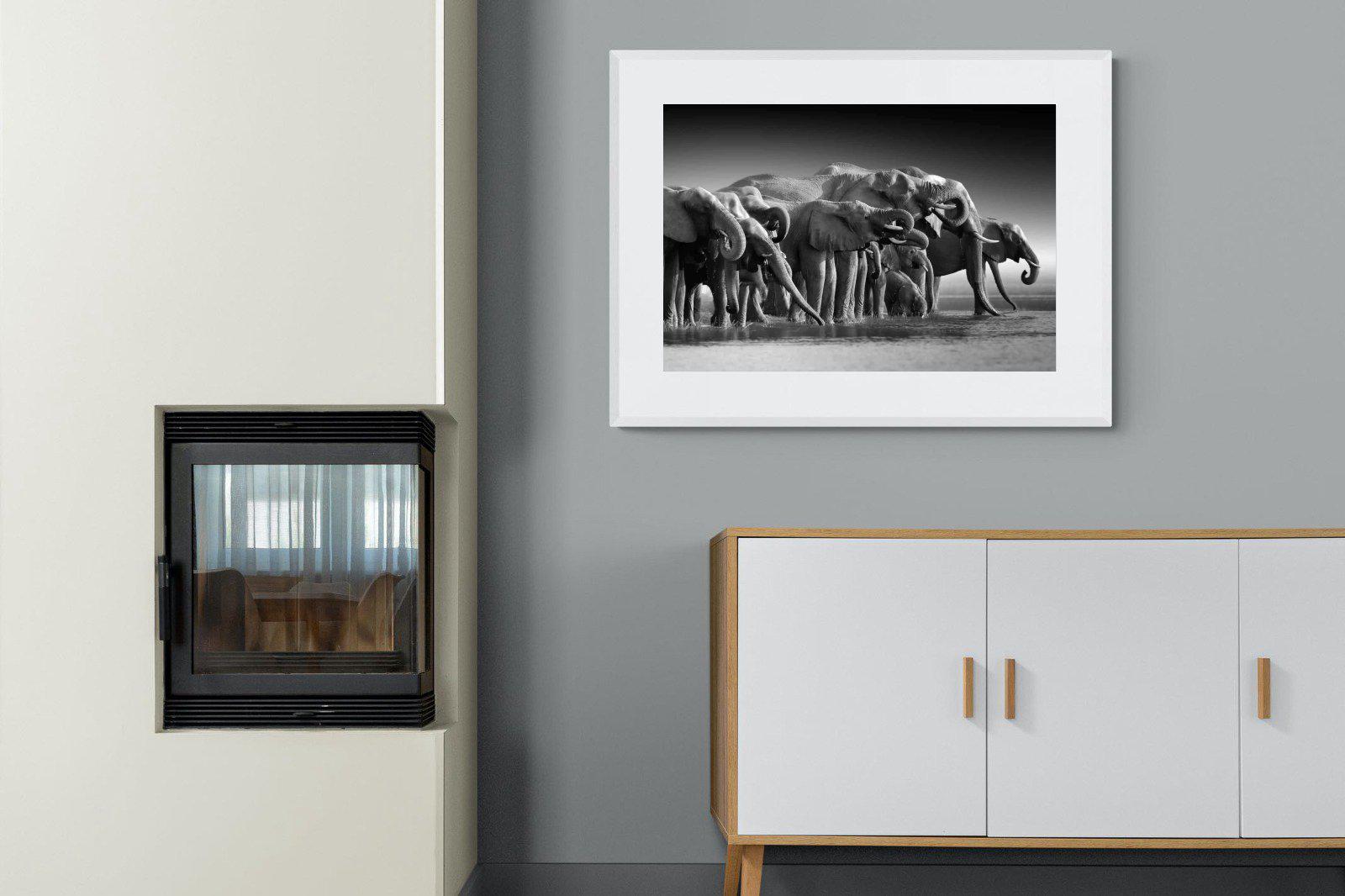 Chobe Elephants-Wall_Art-100 x 75cm-Framed Print-White-Pixalot