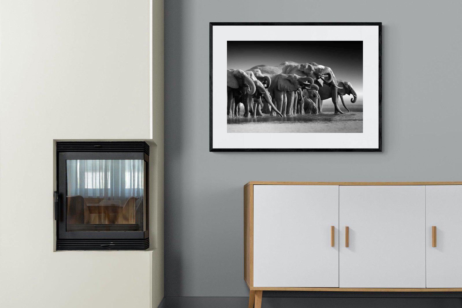 Chobe Elephants-Wall_Art-100 x 75cm-Framed Print-Black-Pixalot