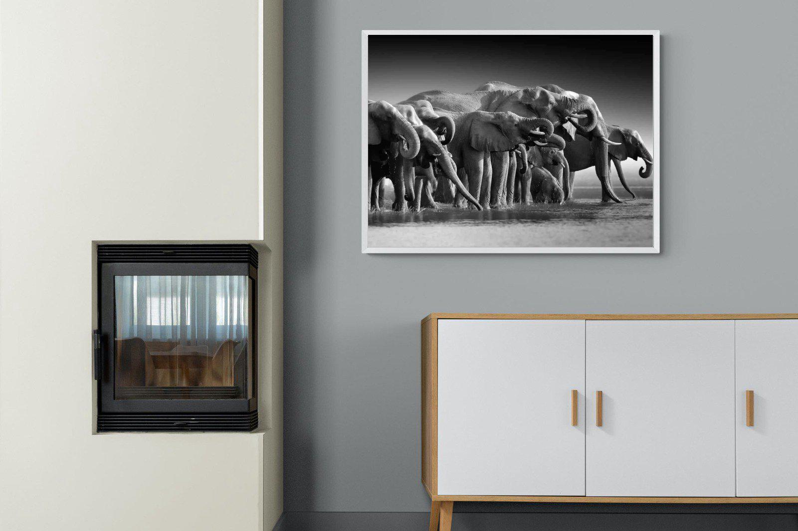 Chobe Elephants-Wall_Art-100 x 75cm-Mounted Canvas-White-Pixalot