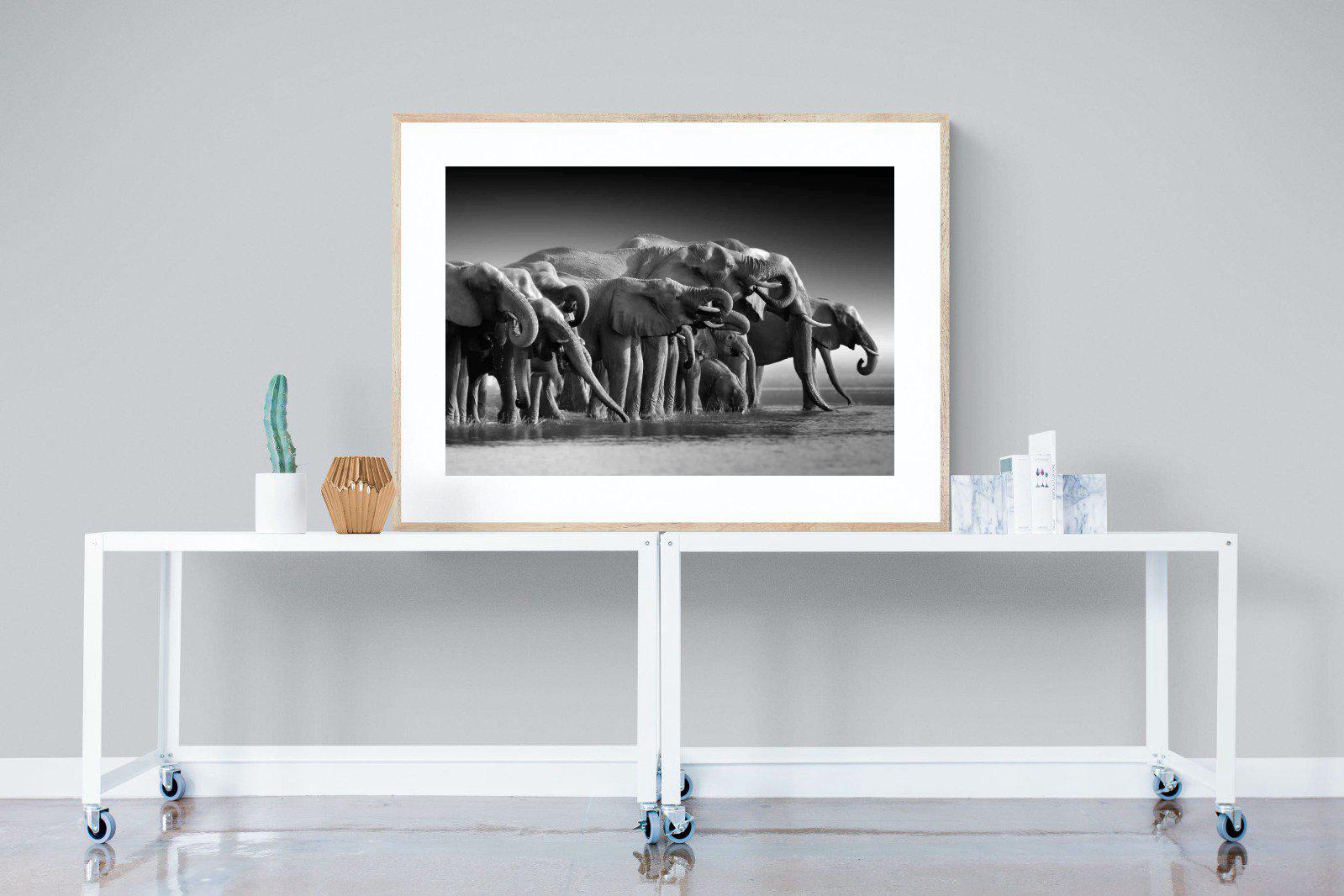 Chobe Elephants-Wall_Art-120 x 90cm-Framed Print-Wood-Pixalot