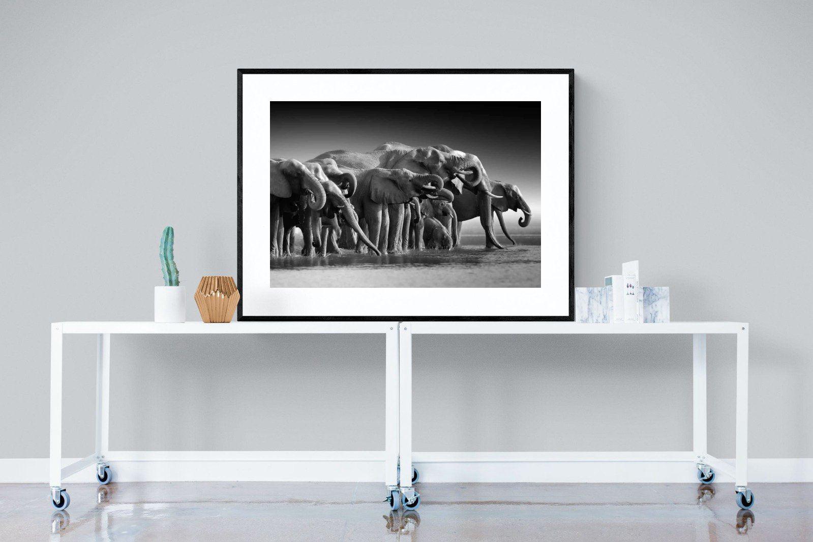 Chobe Elephants-Wall_Art-120 x 90cm-Framed Print-Black-Pixalot