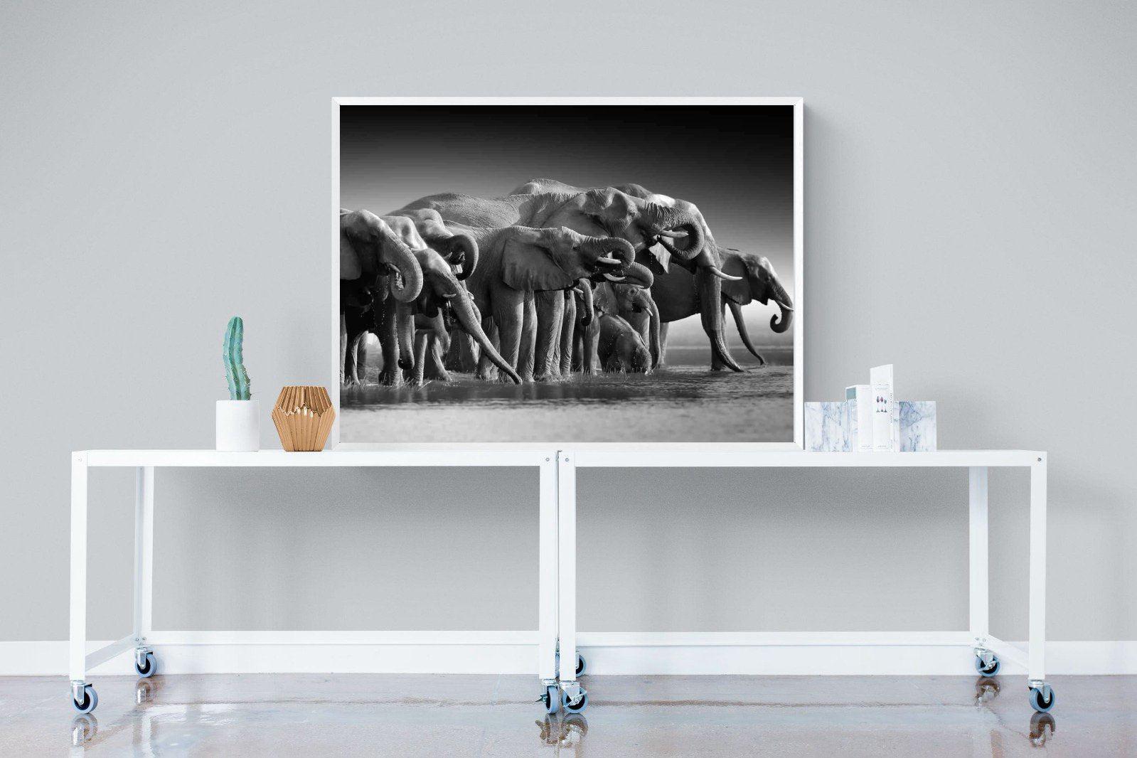 Chobe Elephants-Wall_Art-120 x 90cm-Mounted Canvas-White-Pixalot