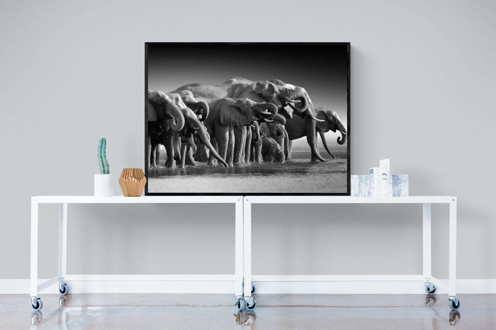 Chobe Elephants-Wall_Art-120 x 90cm-Mounted Canvas-Black-Pixalot
